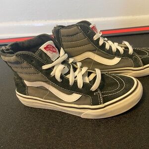 Kids vans High top black and gray used shoes. Size 3